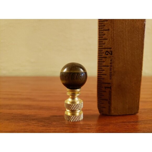 Lamp Finial Natural Tiger Eye Sphere Ball Gemstone Brass Base Small - Picture 4 of 4